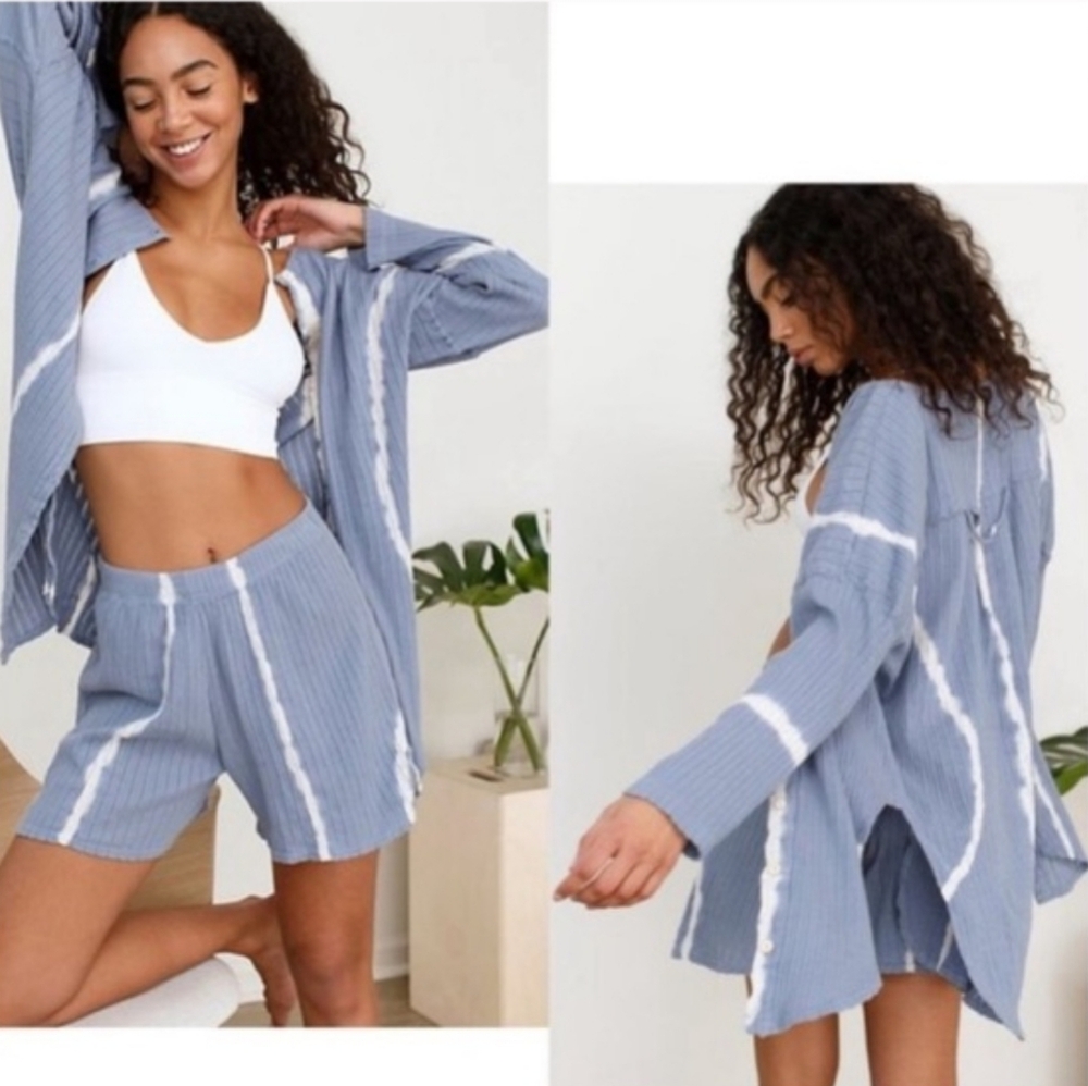 Free People Little Dream PJ Set LS Top High Rise Shorts Oversized Stretchy S NWT - Picture 16 of 16